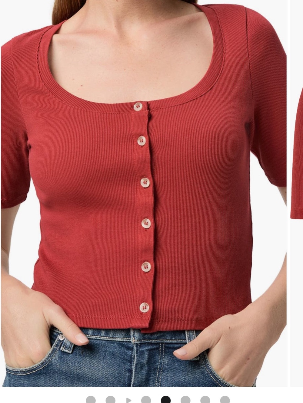 PAIGE Brick Red Ribbed Button-Front Crop Top NWT (not attached) - Picture 3 of 5